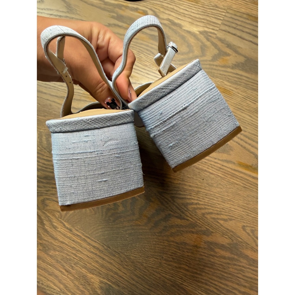 Badgley Mischka Light Blue Textured Fabric Slingback Block Heel Pumps Size 8 - Picture 6 of 9